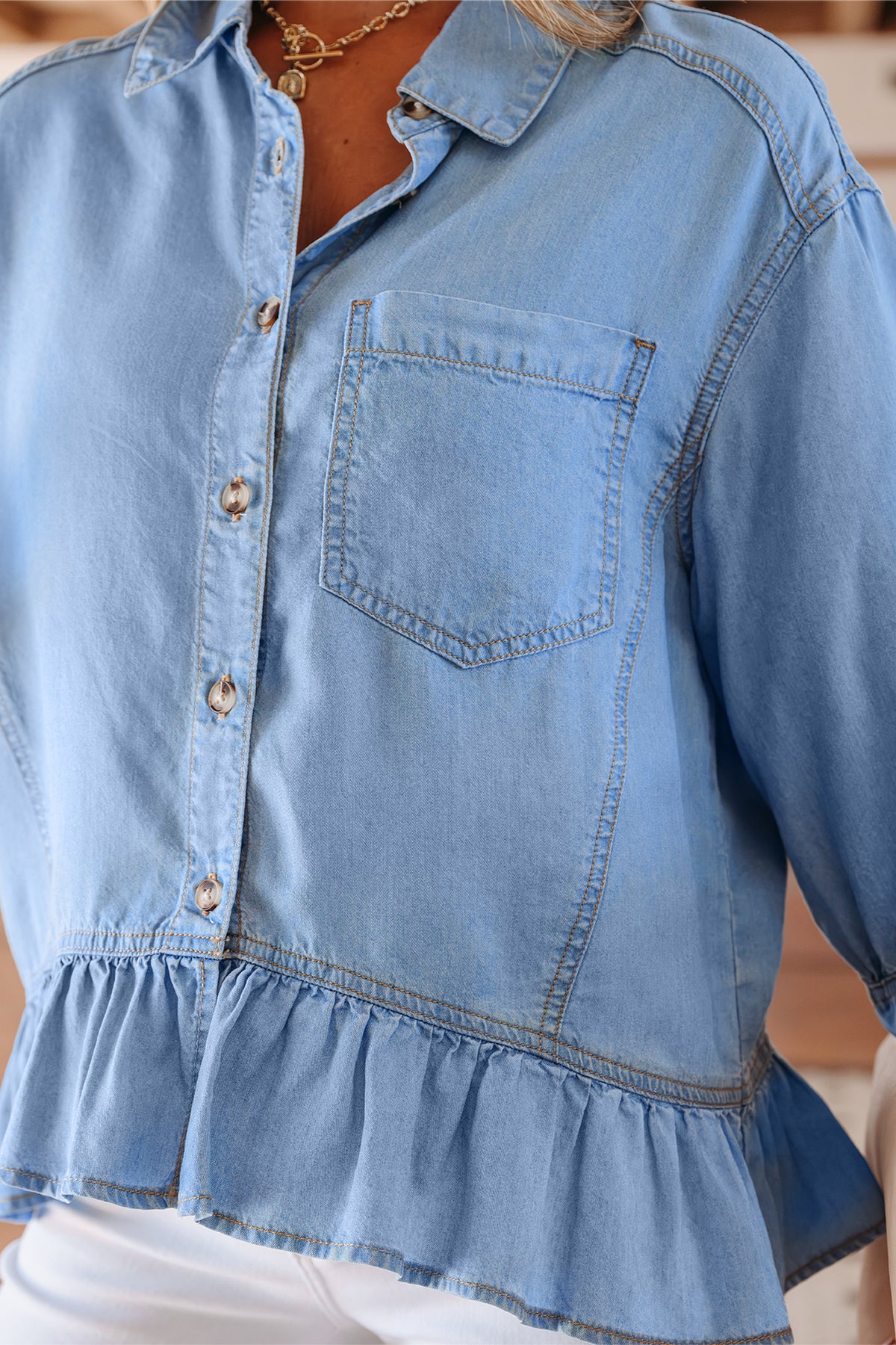 Button Down Ruffled High Blouse