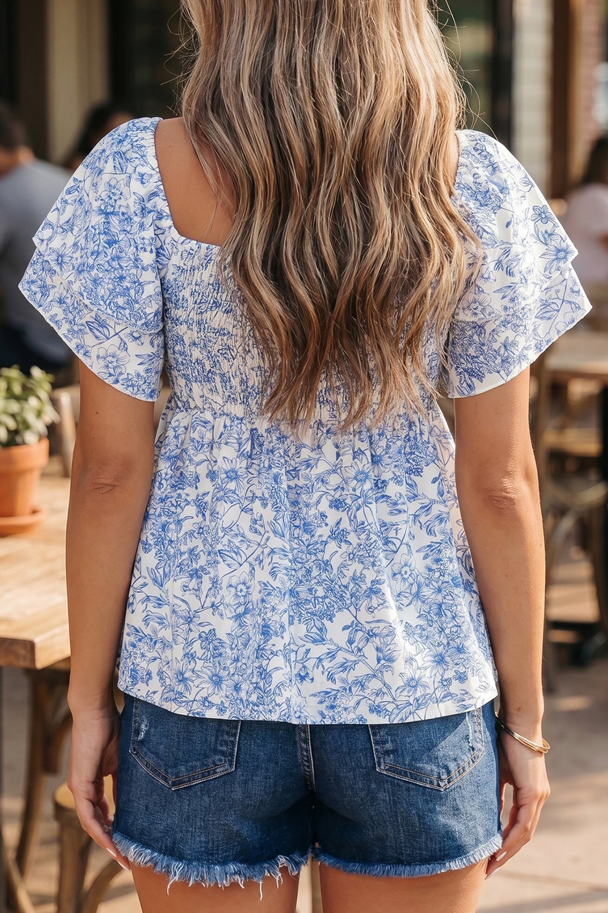 Floral Ruffled Shirred Babydoll Blouse