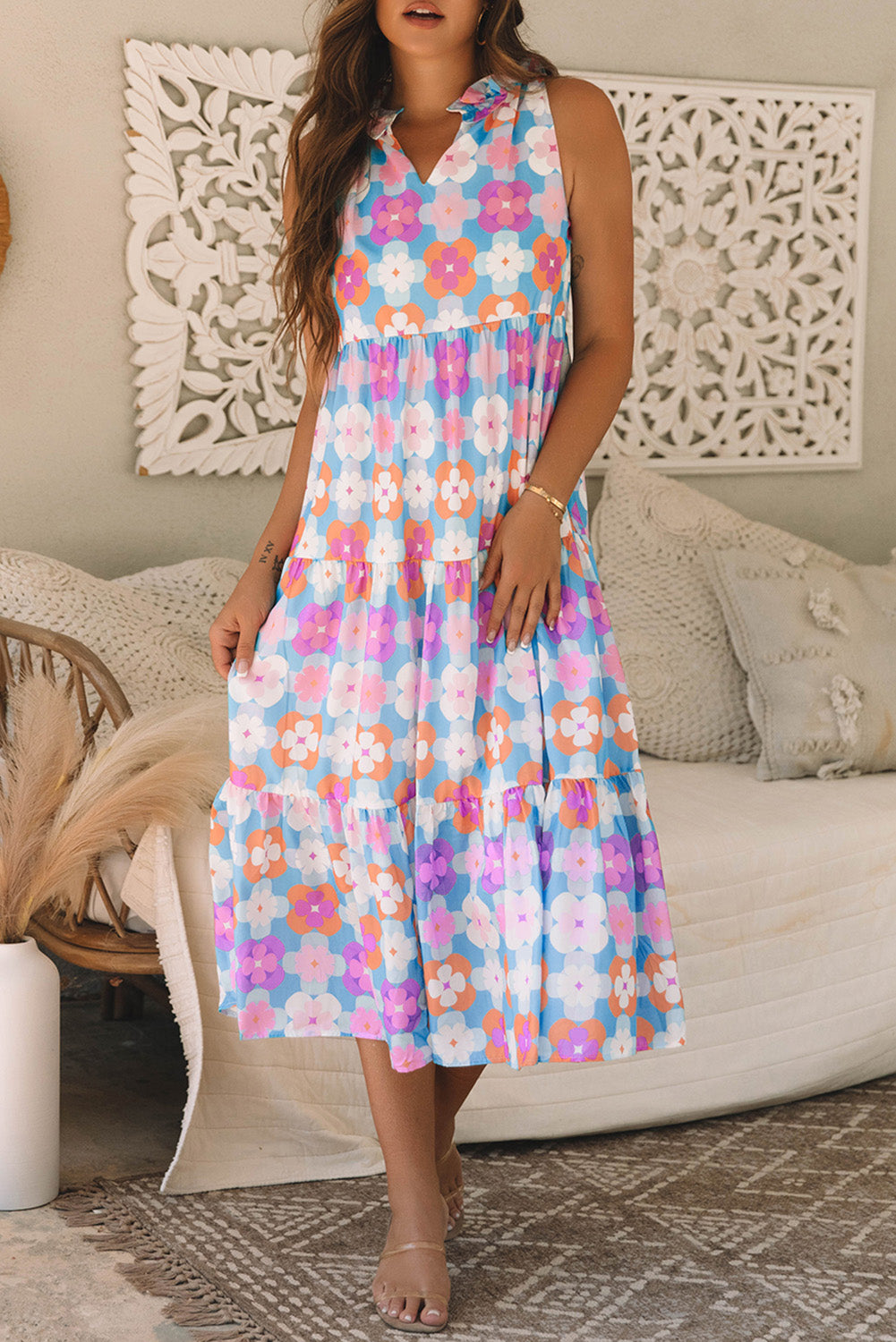 Floral Sleeveless Tiered Maxi Dress