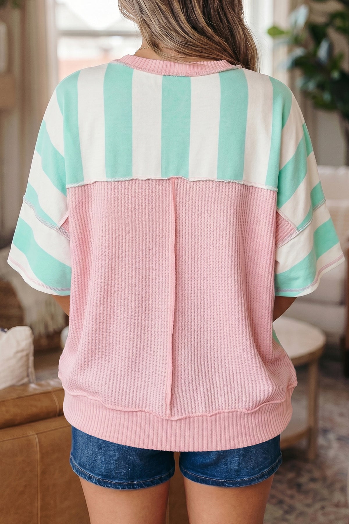 Stripe Exposed Seam Oversized Tee