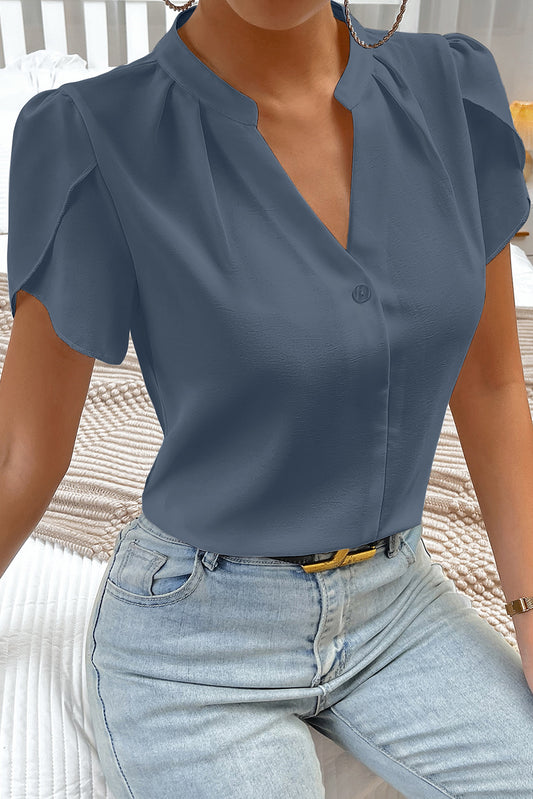 Silky Notched Neckline Petal Blouse