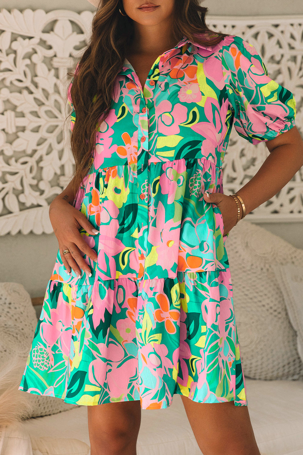 Puff Sleeve Babydoll Floral Dress