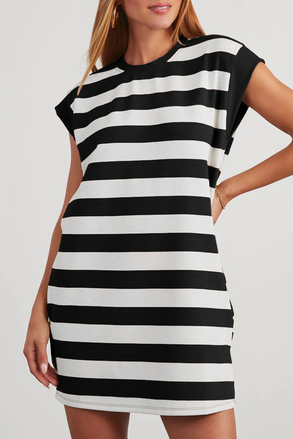 Stripe Cap Sleeve T Shirt Dresses