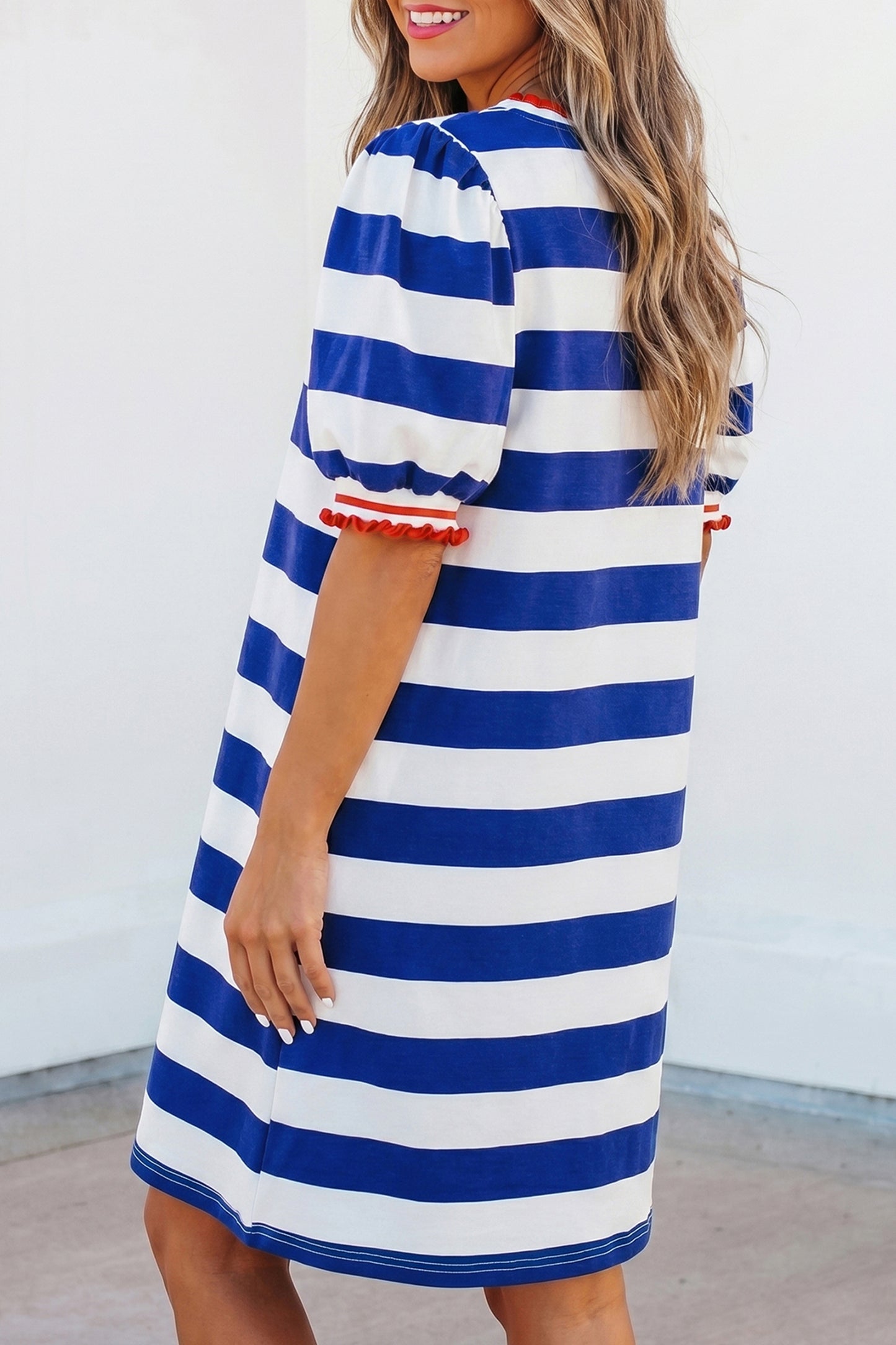 Stripe Puff Sleeve Mini Dress
