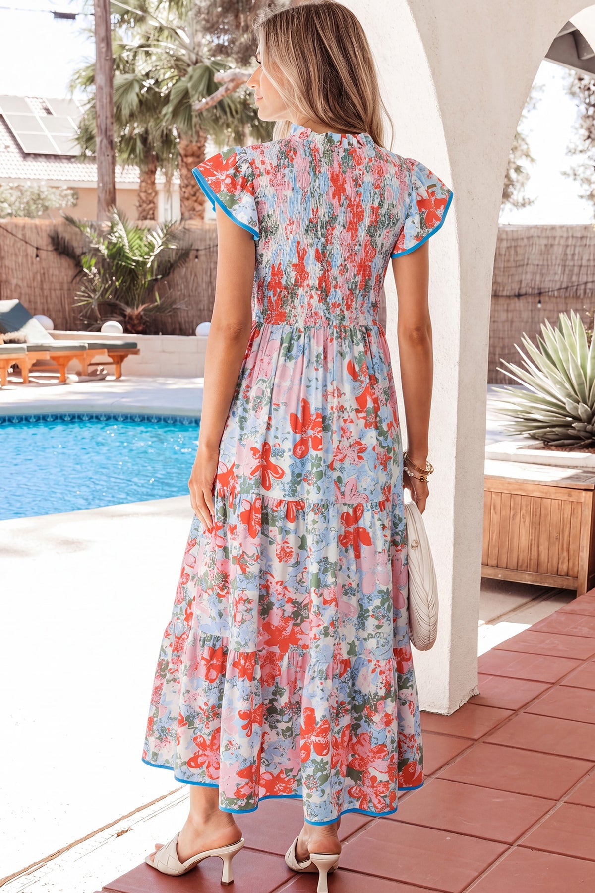 V-neck Flutter Sleeve Floral Dress