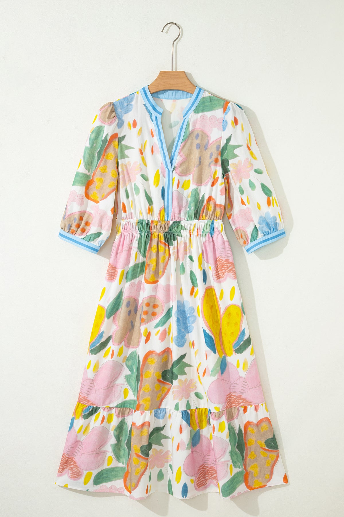 Doodle Striped V-neck Floral Dress