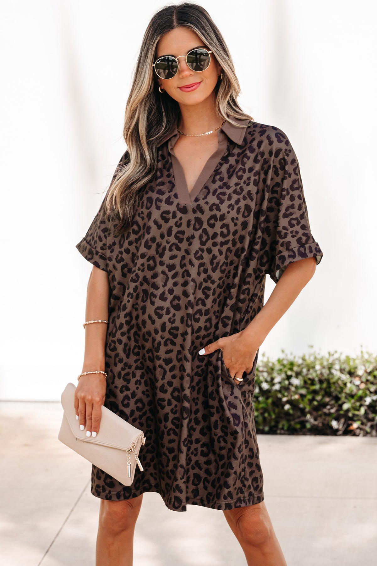Leopard Collar V-neck Mini Dress