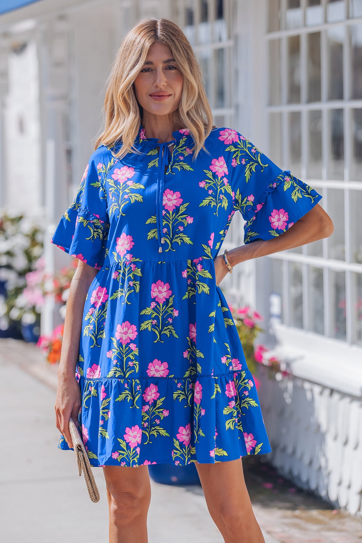 V-neck Short Sleeve Floral Dress