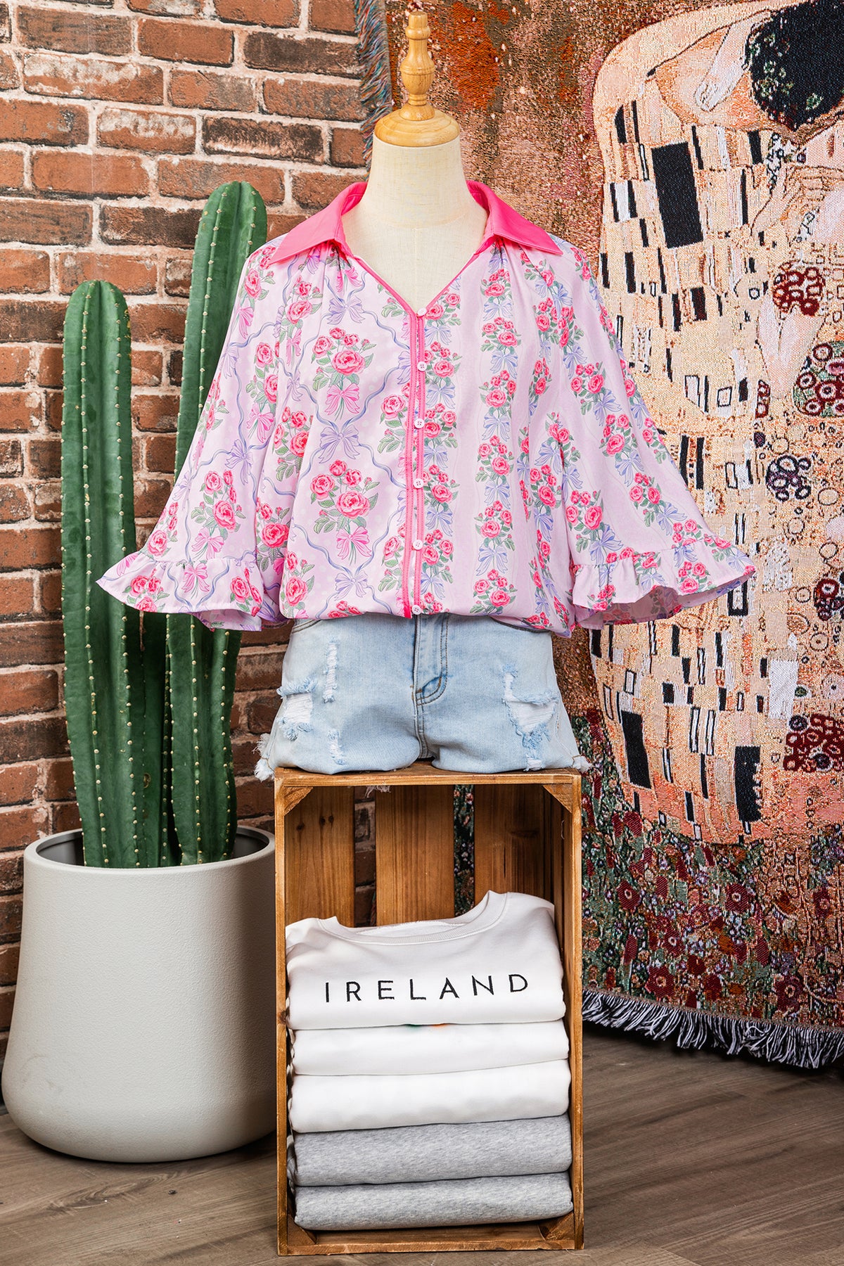 Floral Collared Ruffled Shirt Blouse