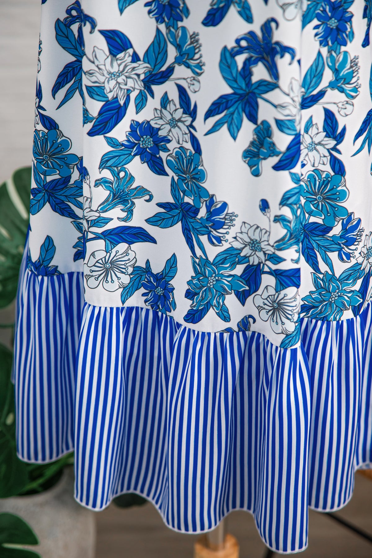 Striped Ruffle Hem Floral Dress
