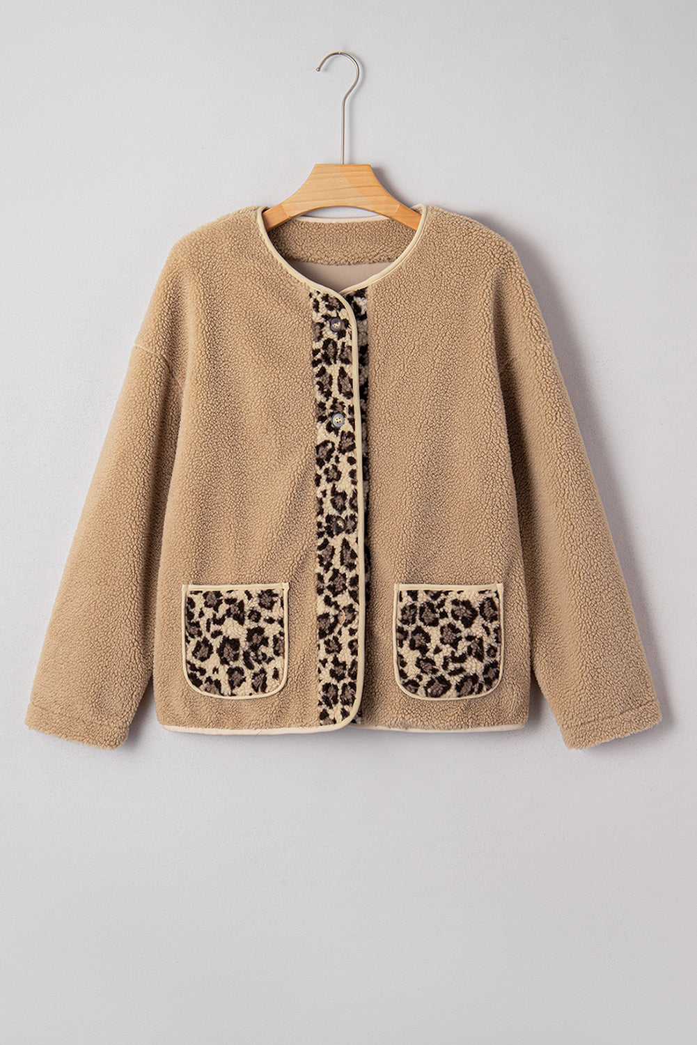 Casual Leopard Accent Plush Jackets