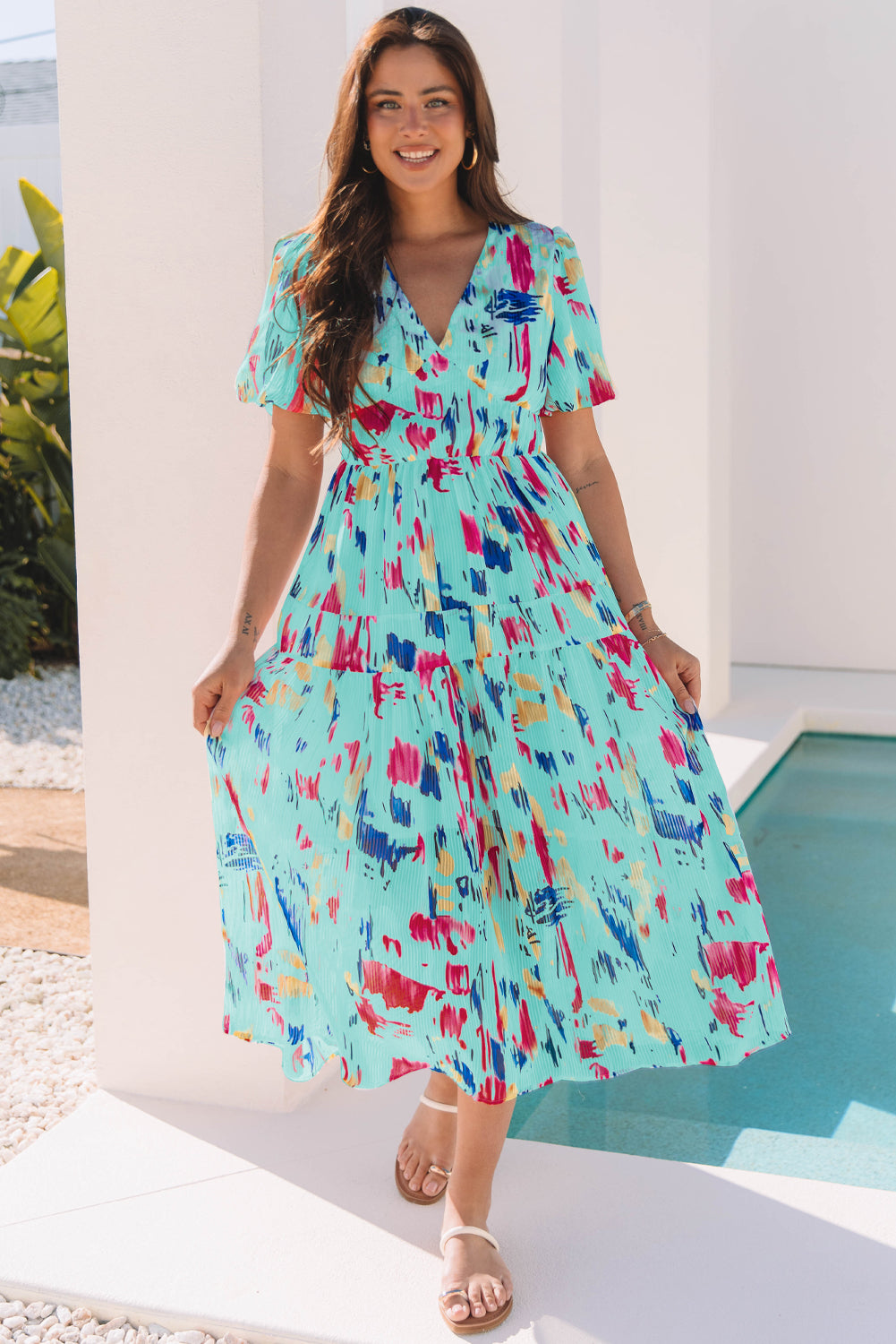 Puff Sleeve Tiered Maxi Dress