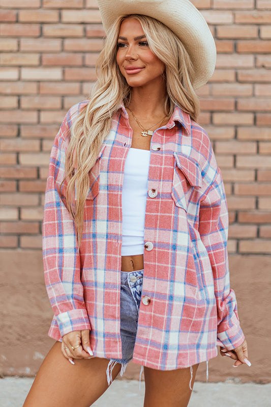 Flap Button Up Plaid Shackets