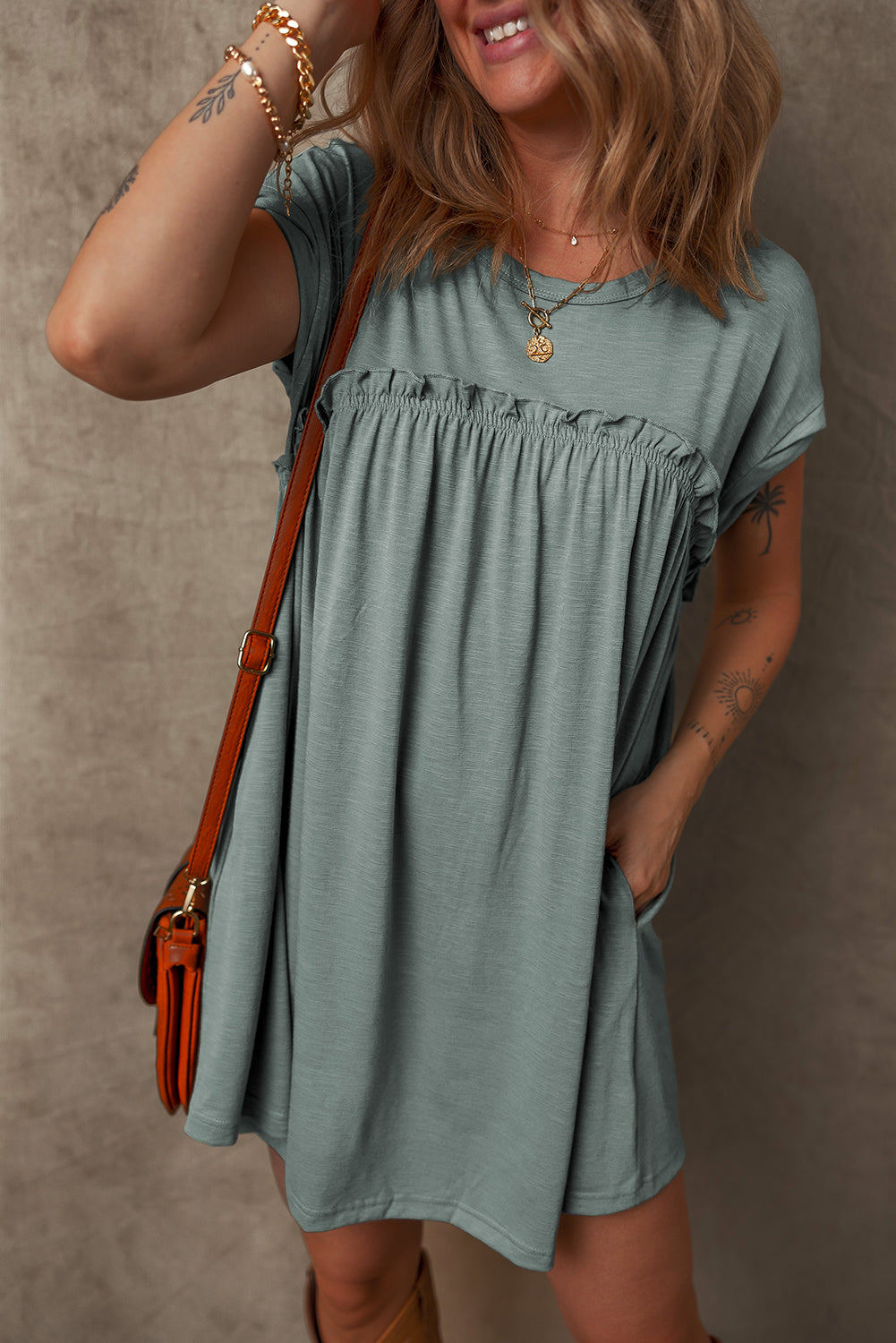 Frilled Gathered T Shirt Dresses