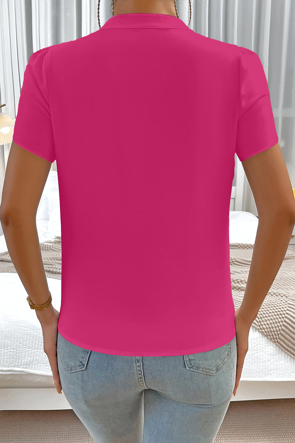 Silky Notched Neckline Petal Blouse