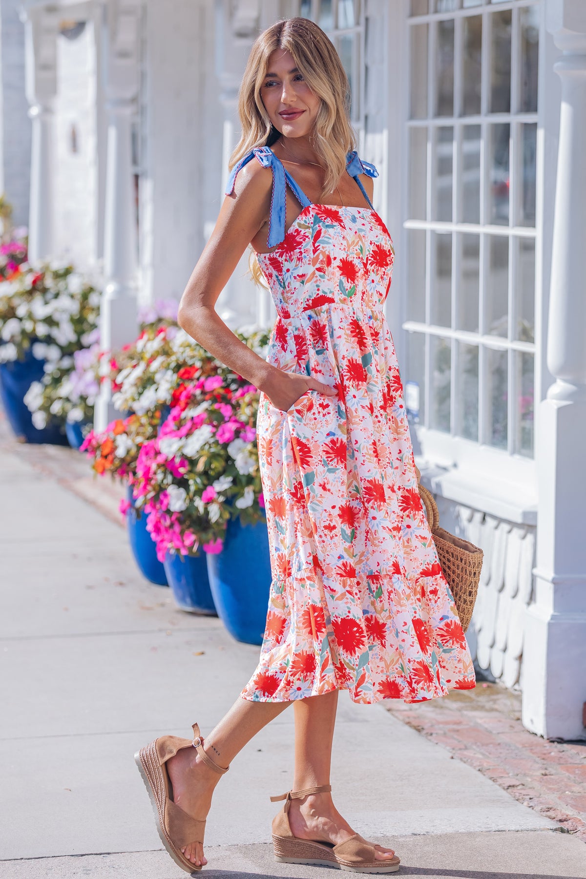 Denim High Waist Floral Dress