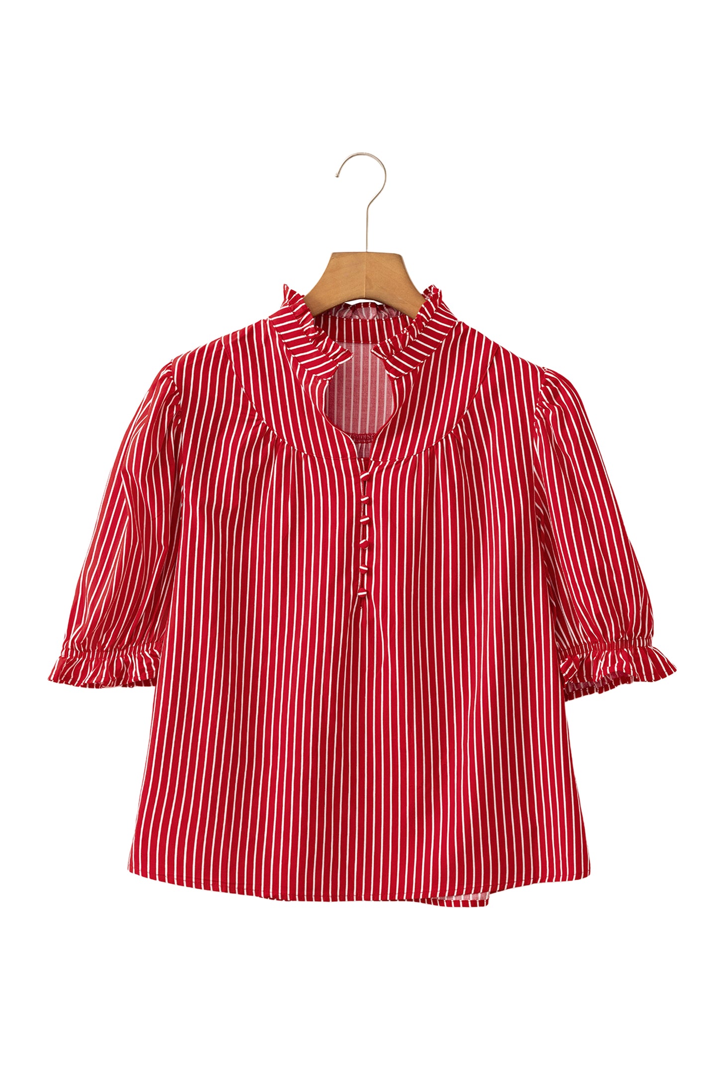Stripe Ruffled Puff Sleeve Blouse