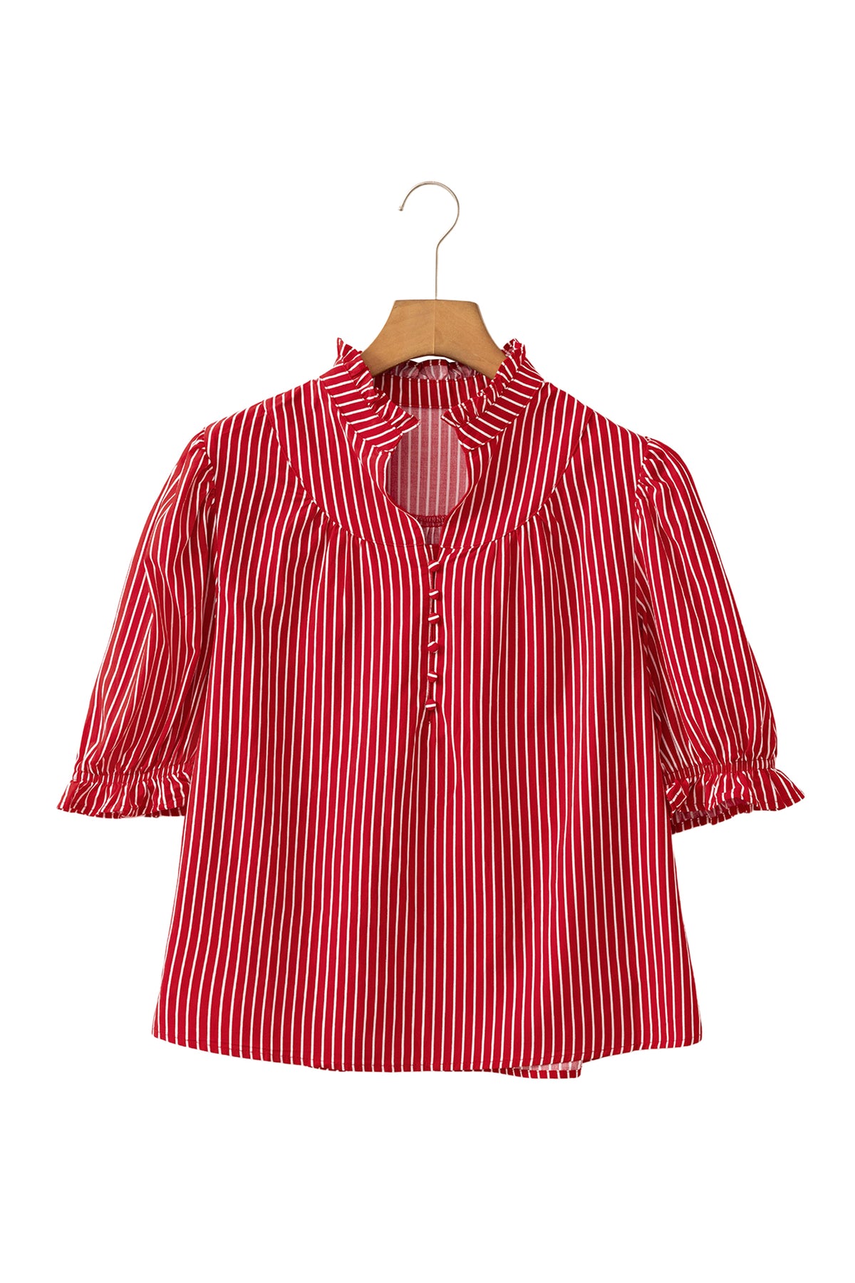 Stripe Ruffled Puff Sleeve Blouse