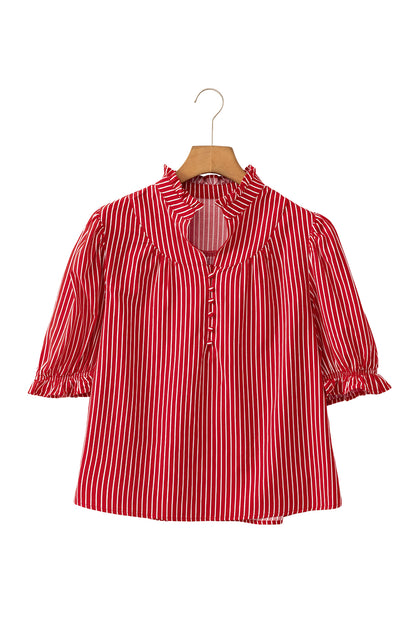 Stripe Ruffled Puff Sleeve Blouse