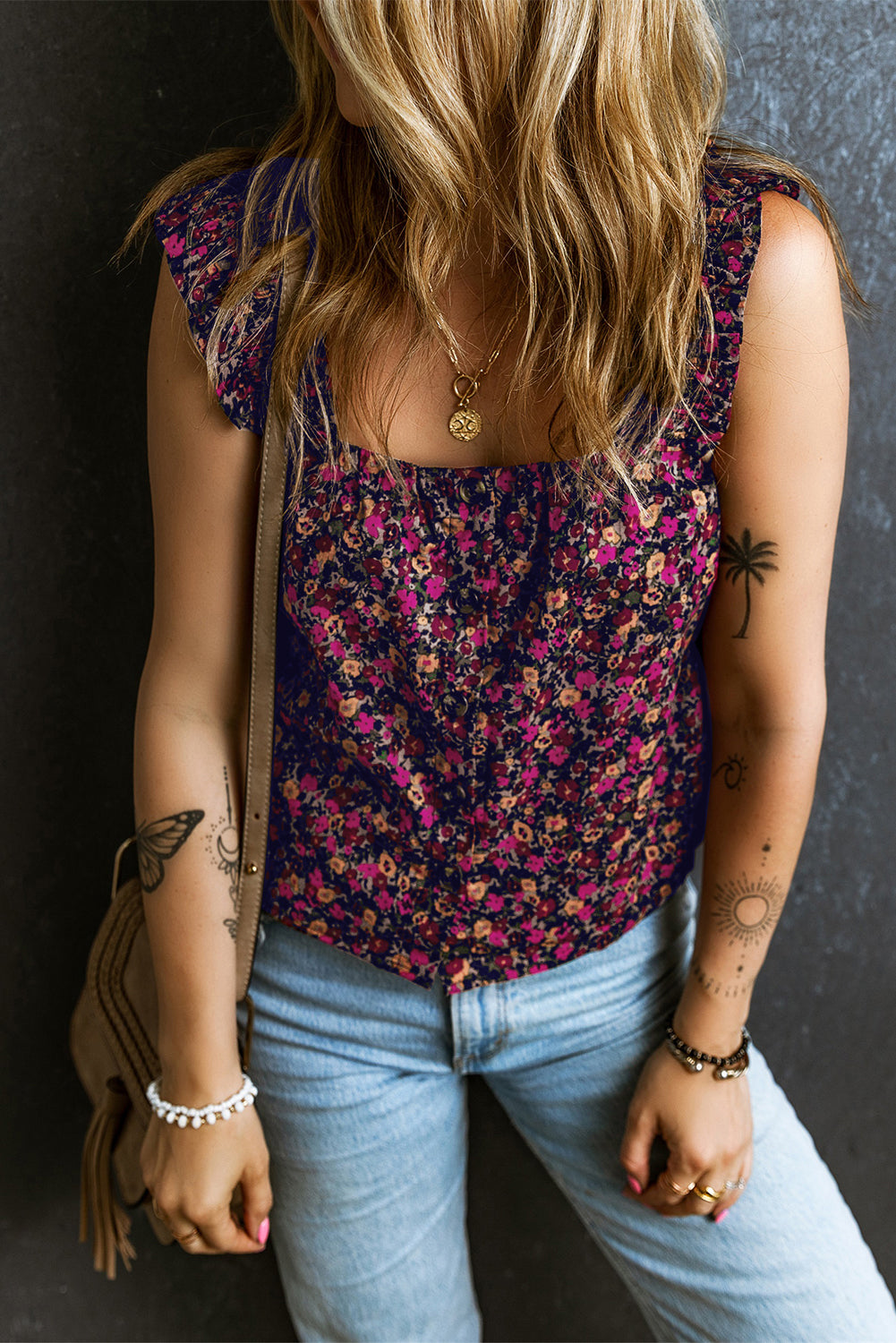 Boho Frilled Floral Tank Top