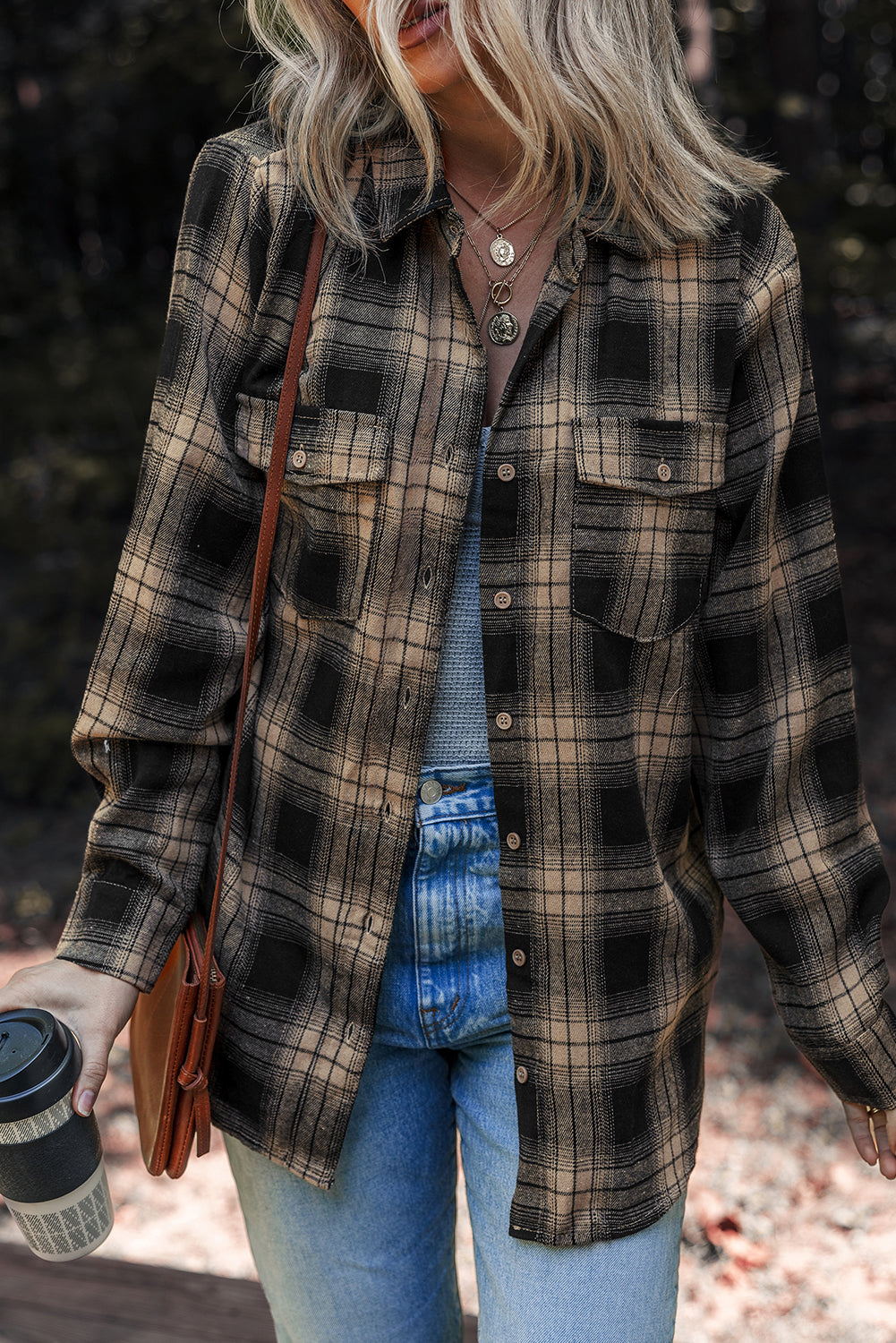 Retro Double Flap Plaid Shackets