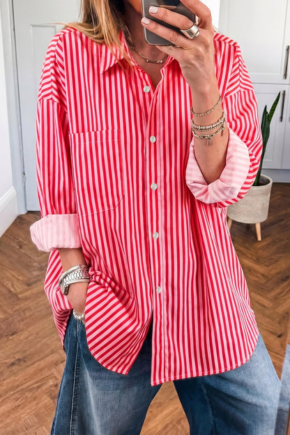 Stripe Button-up Long Sleeve Blouse