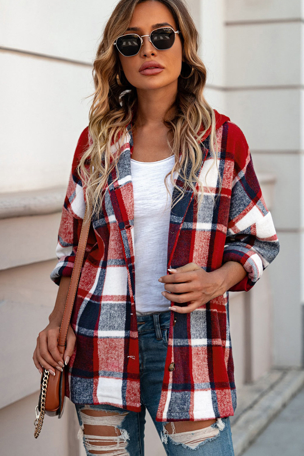 Fiery Button Front Plaid Shackets