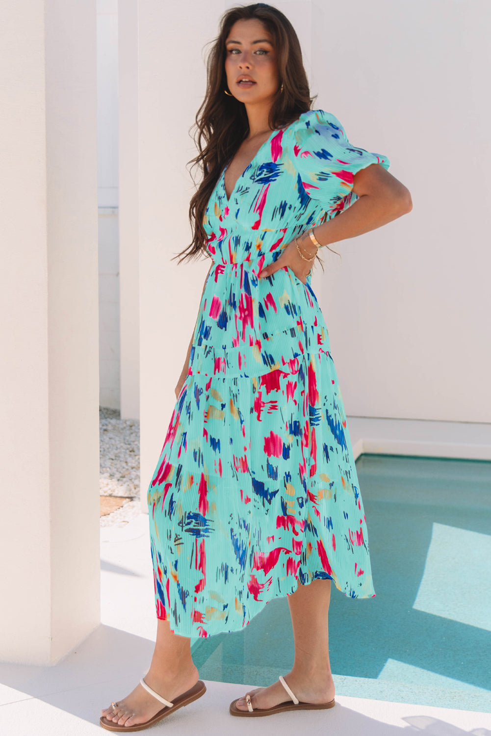 Puff Sleeve Tiered Maxi Dress