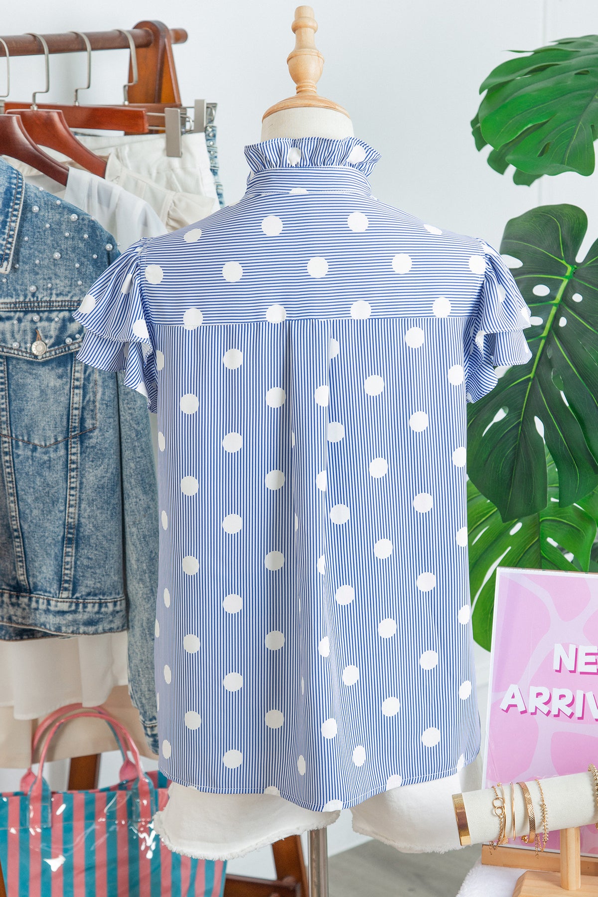 Stripe Polka Dot Ruffle Blouse