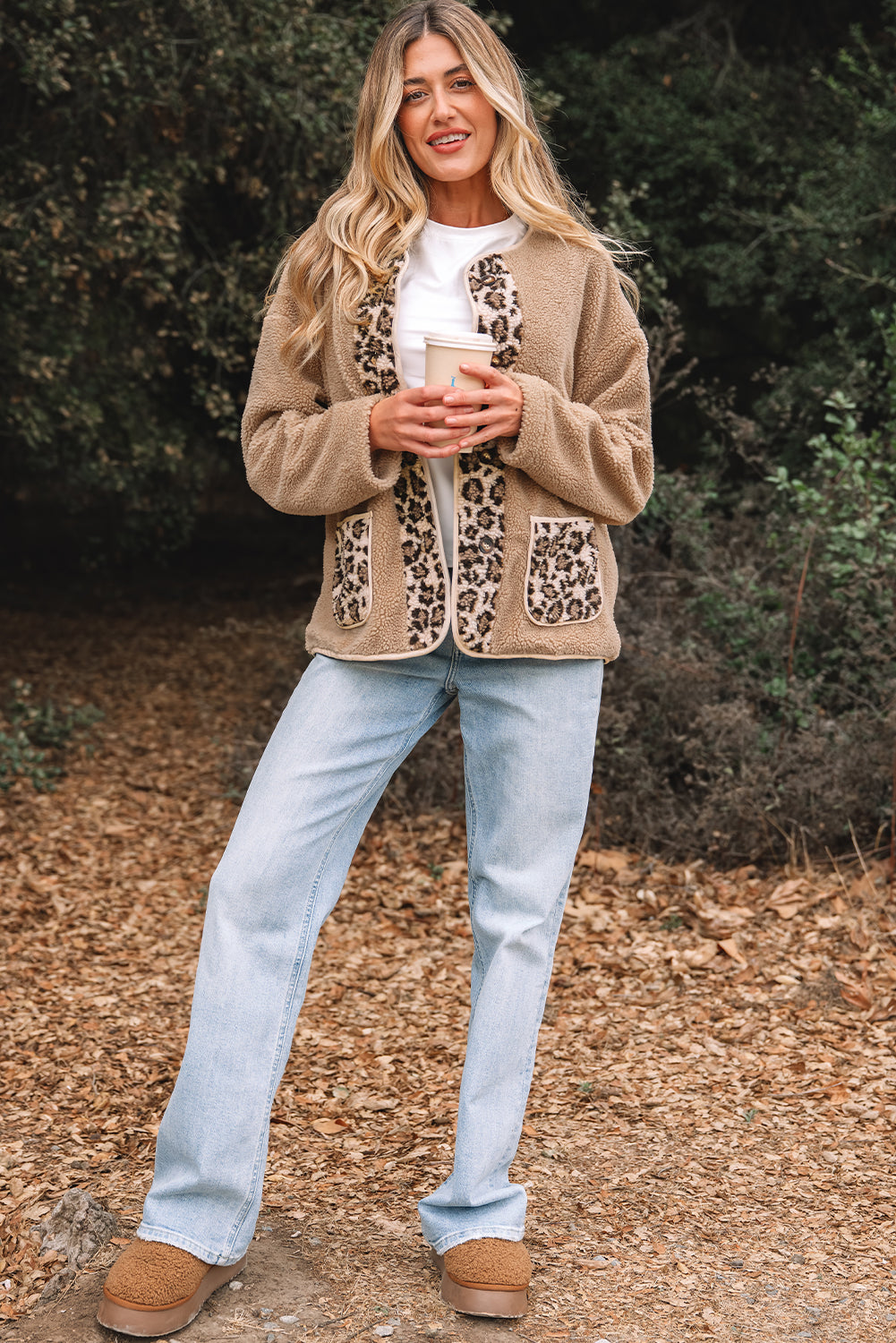 Casual Leopard Accent Plush Jackets