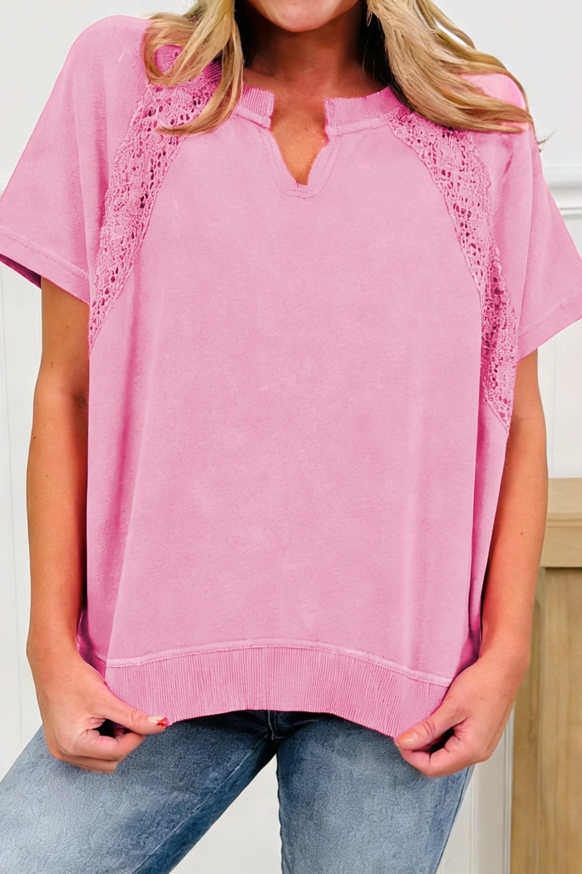 Raw Cut Notched Lace Tee