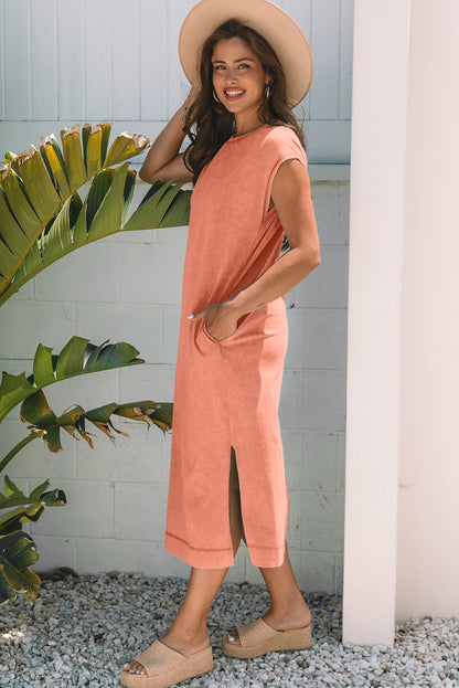 Clearly Aqua Mineral Wash Pocketed T-shirt Long Dress