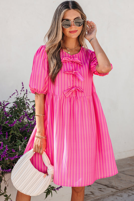 Striped Puff Sleeve Mini Dress