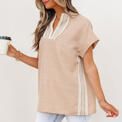 Crochet Lace Short Sleeve Blouse