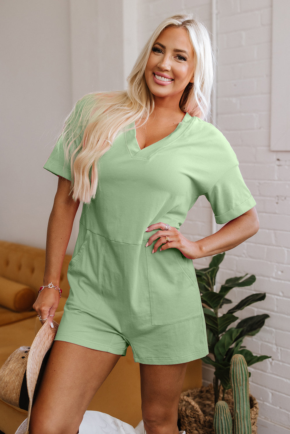 Half Sleeve V-neck Jumpsuits & Rompers
