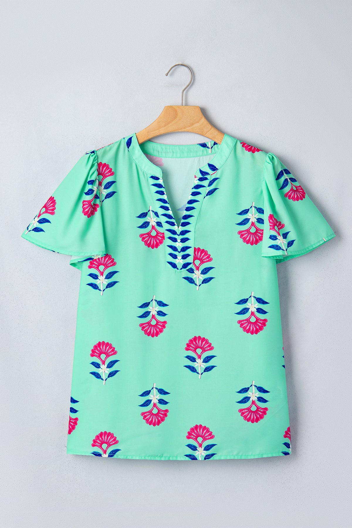 Floral V-neck Flutter Sleeve Blouse