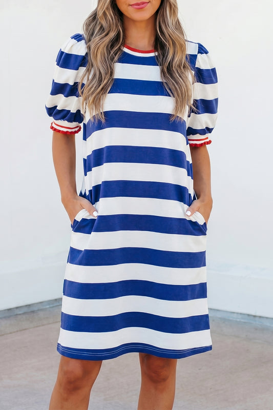 Stripe Puff Sleeve Mini Dress