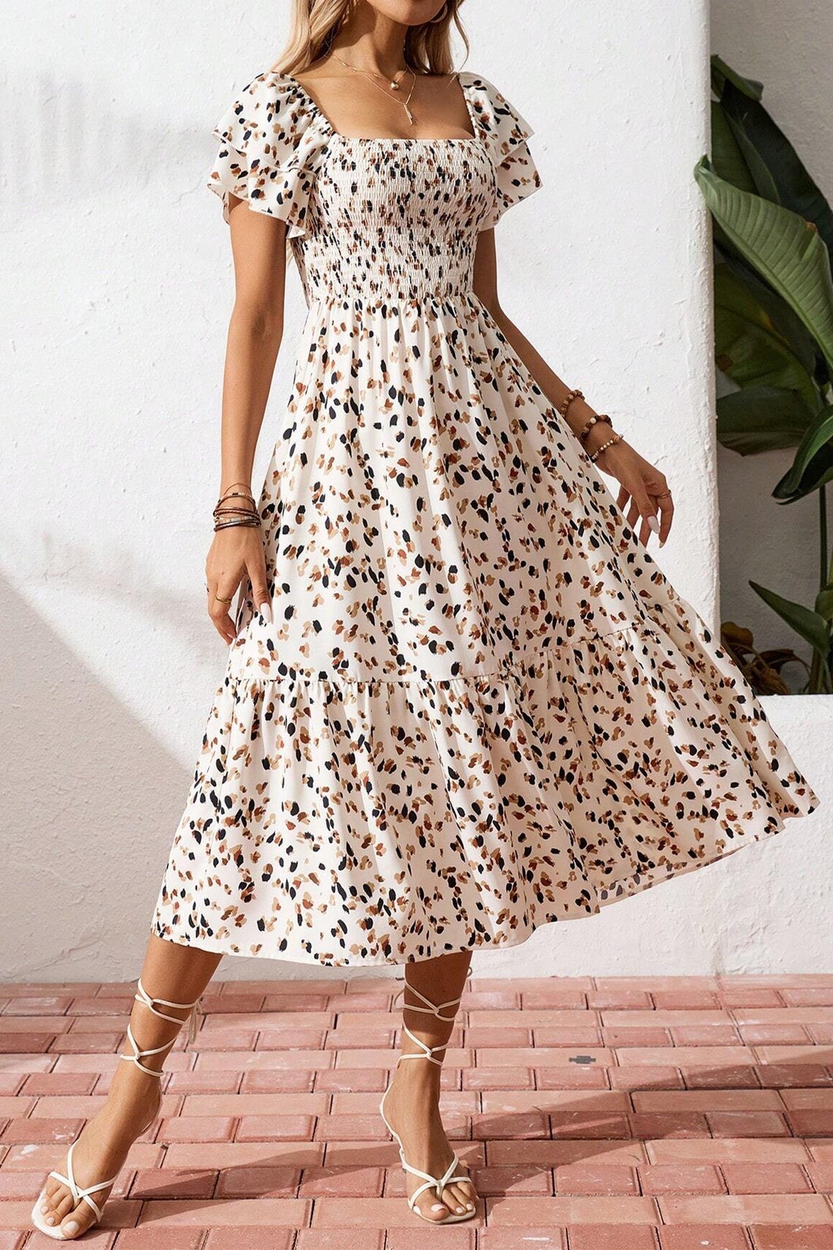 Ditsy Smocked Ruffle Floral Dress