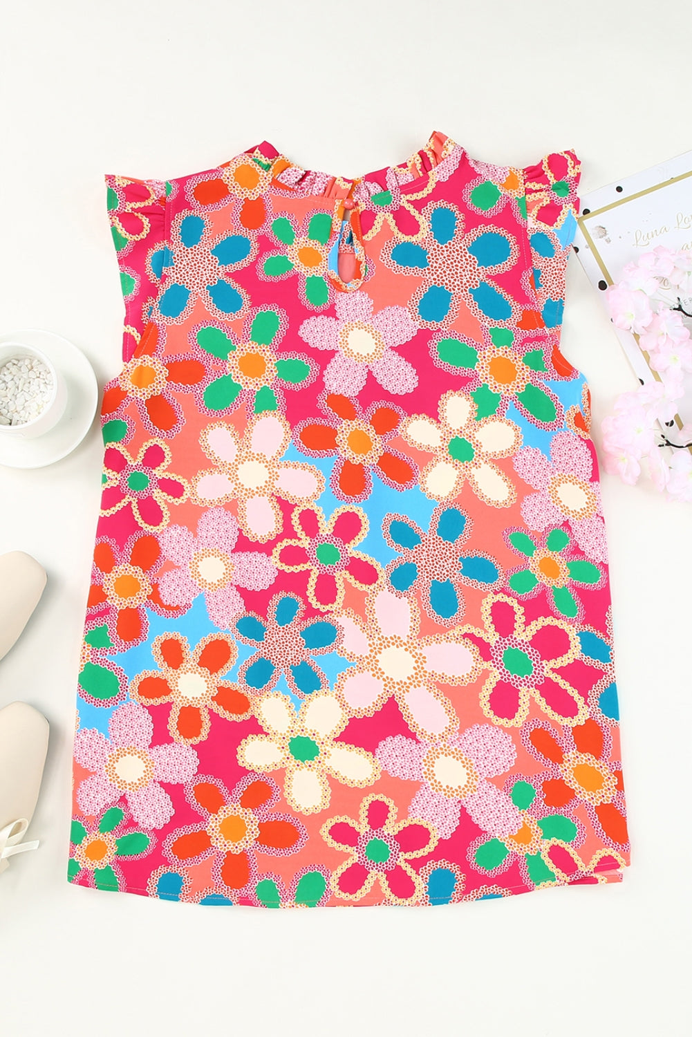 Embroidered Floral Ruffle Tank Top