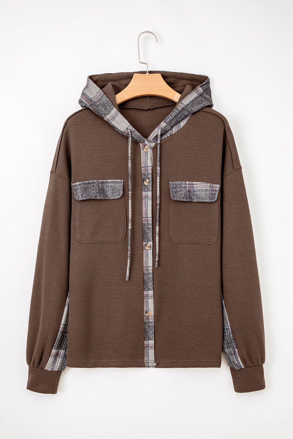 Plaid Button Down Drawstring Jackets