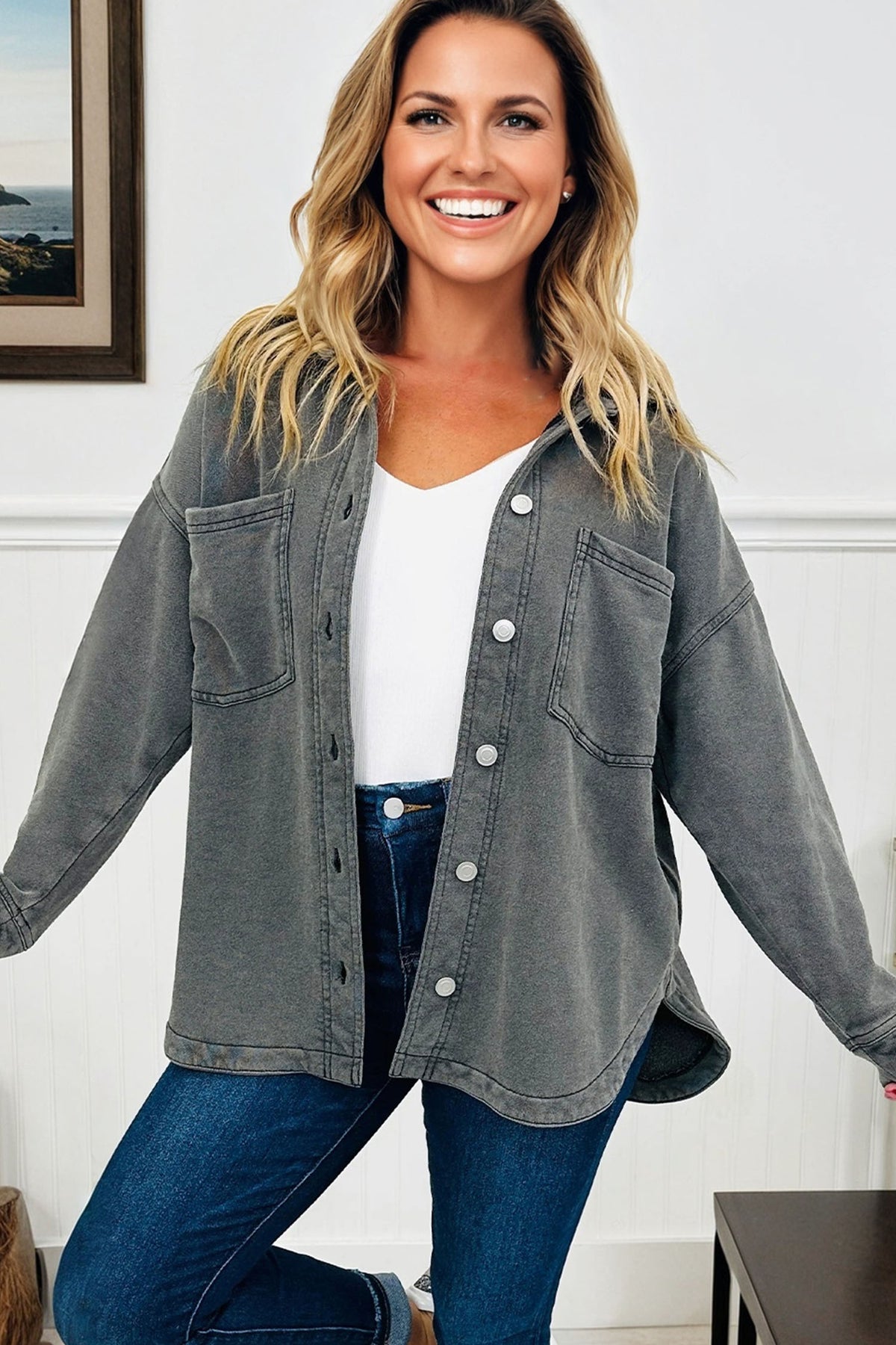 Medium Wash Chest Pockets Jackets