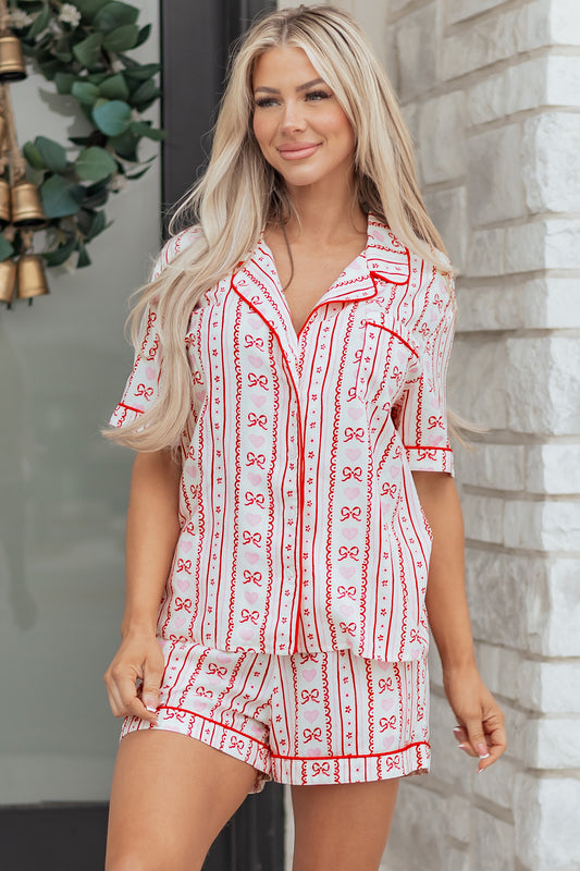 Cute Bow Heart Pajama Set
