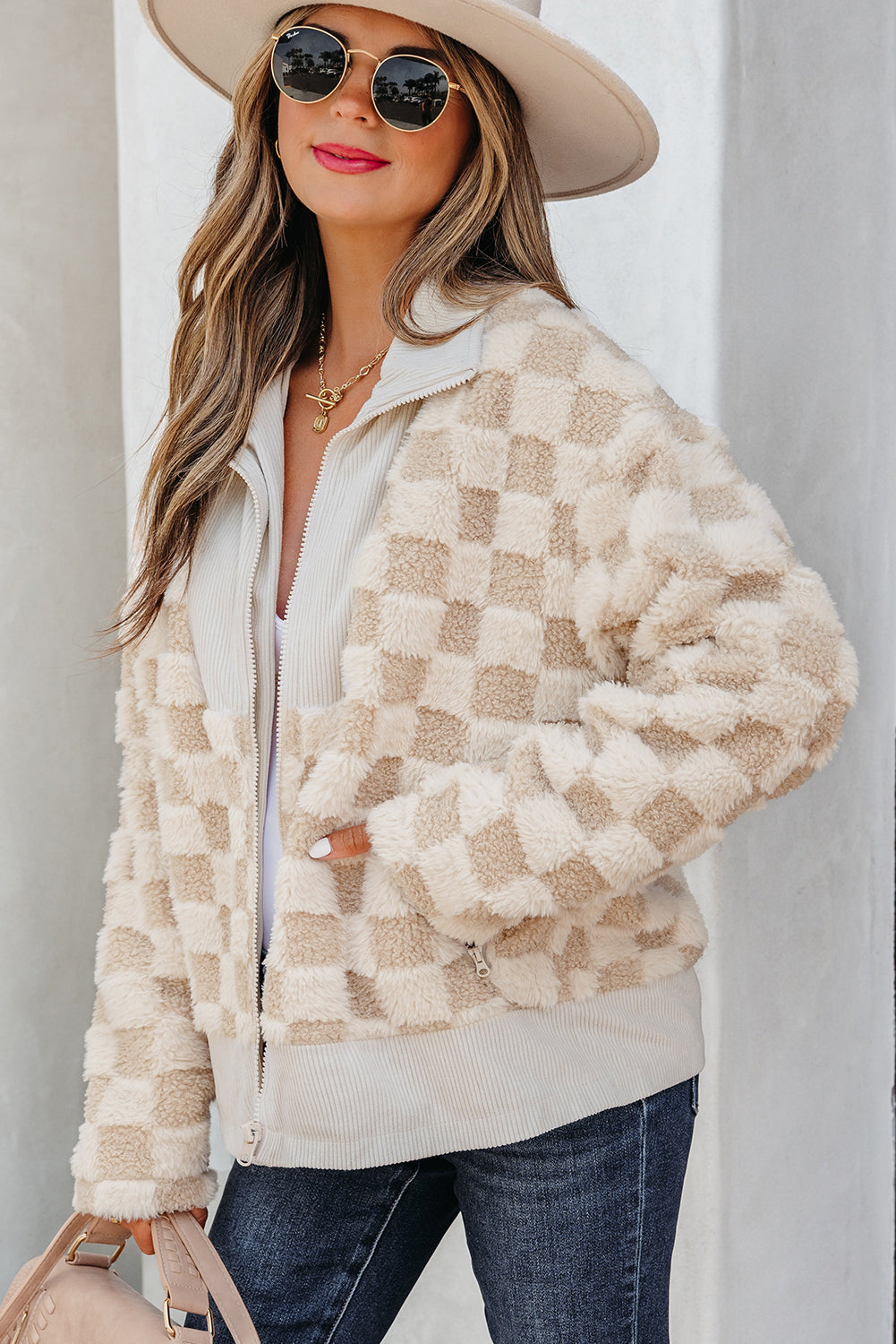 Checker Sherpa Corduroy Zip Jackets