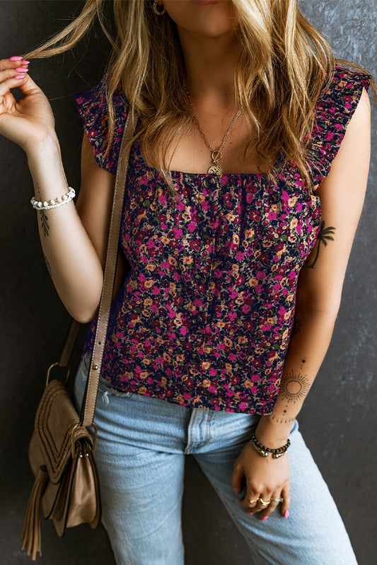 Boho Frilled Floral Tank Top