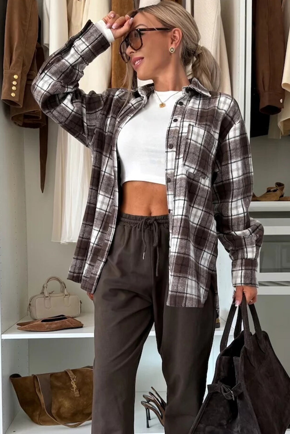 Flanel Single Chest Plaid Shackets