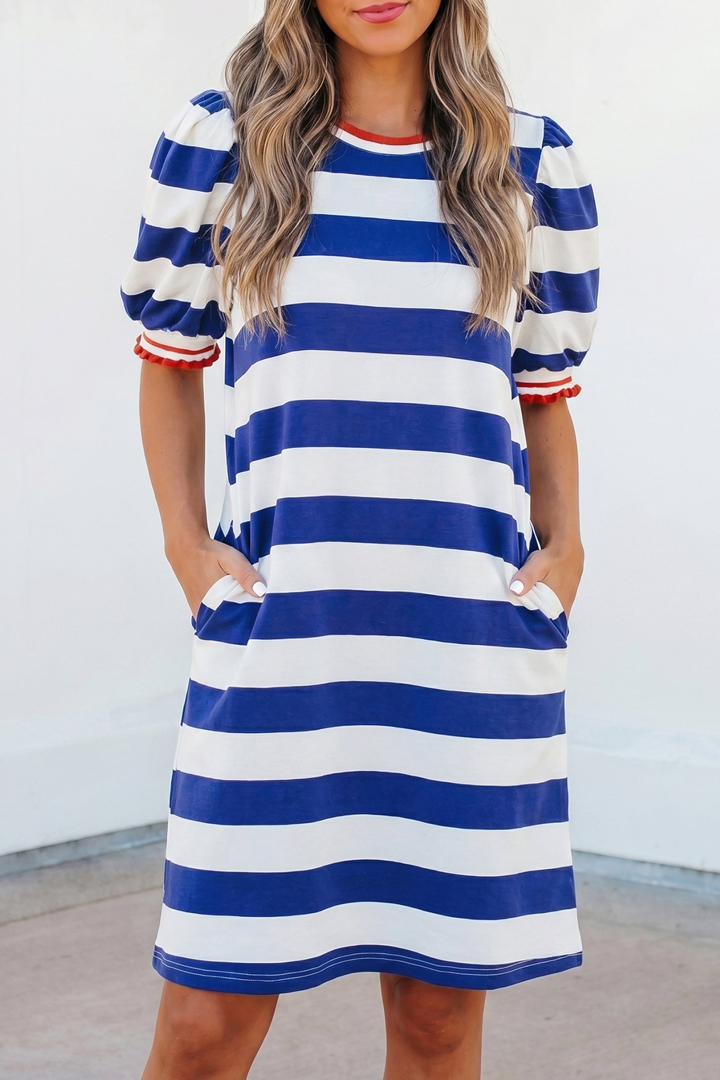 Stripe Puff Sleeve Mini Dress