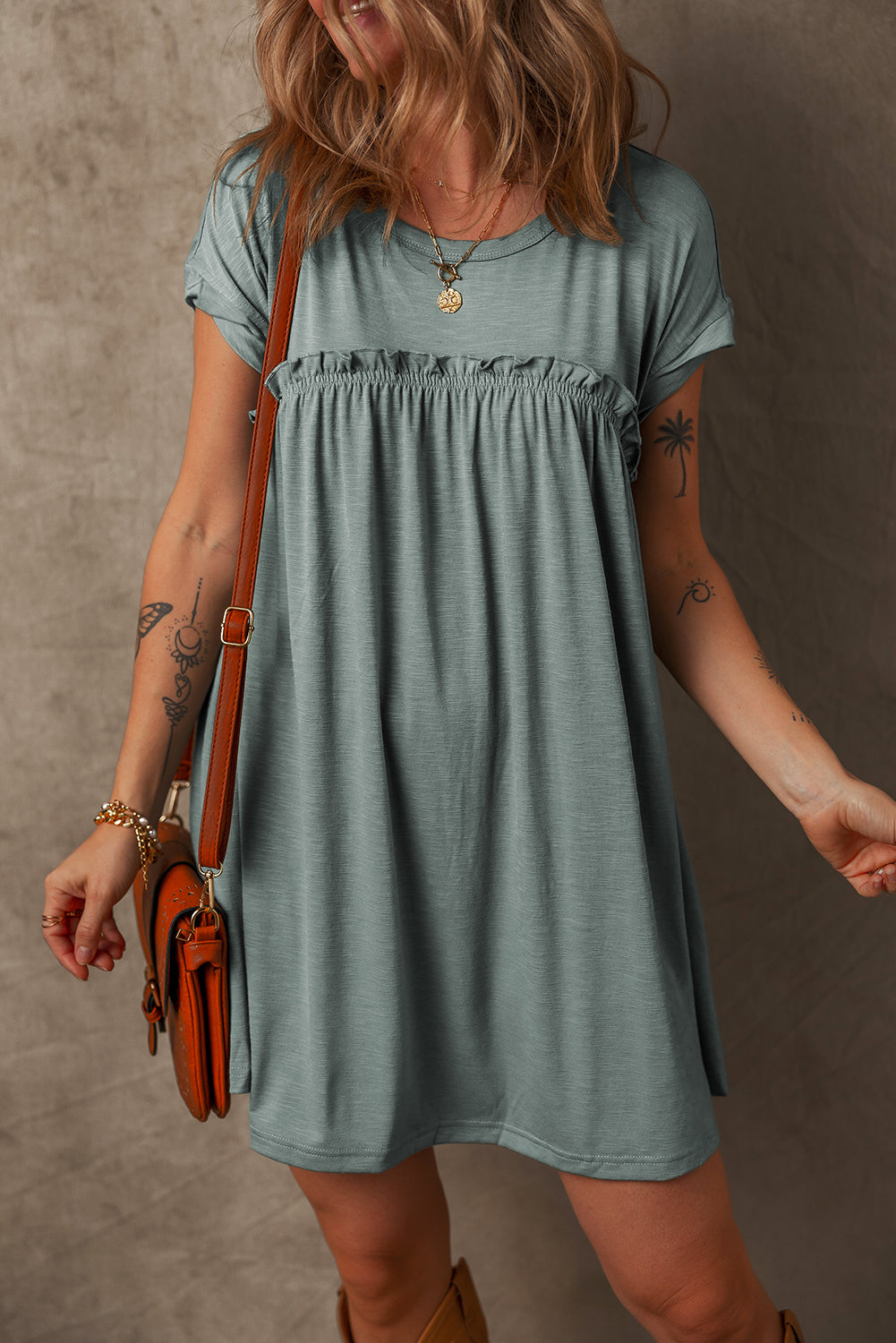 Frilled Gathered T Shirt Dresses