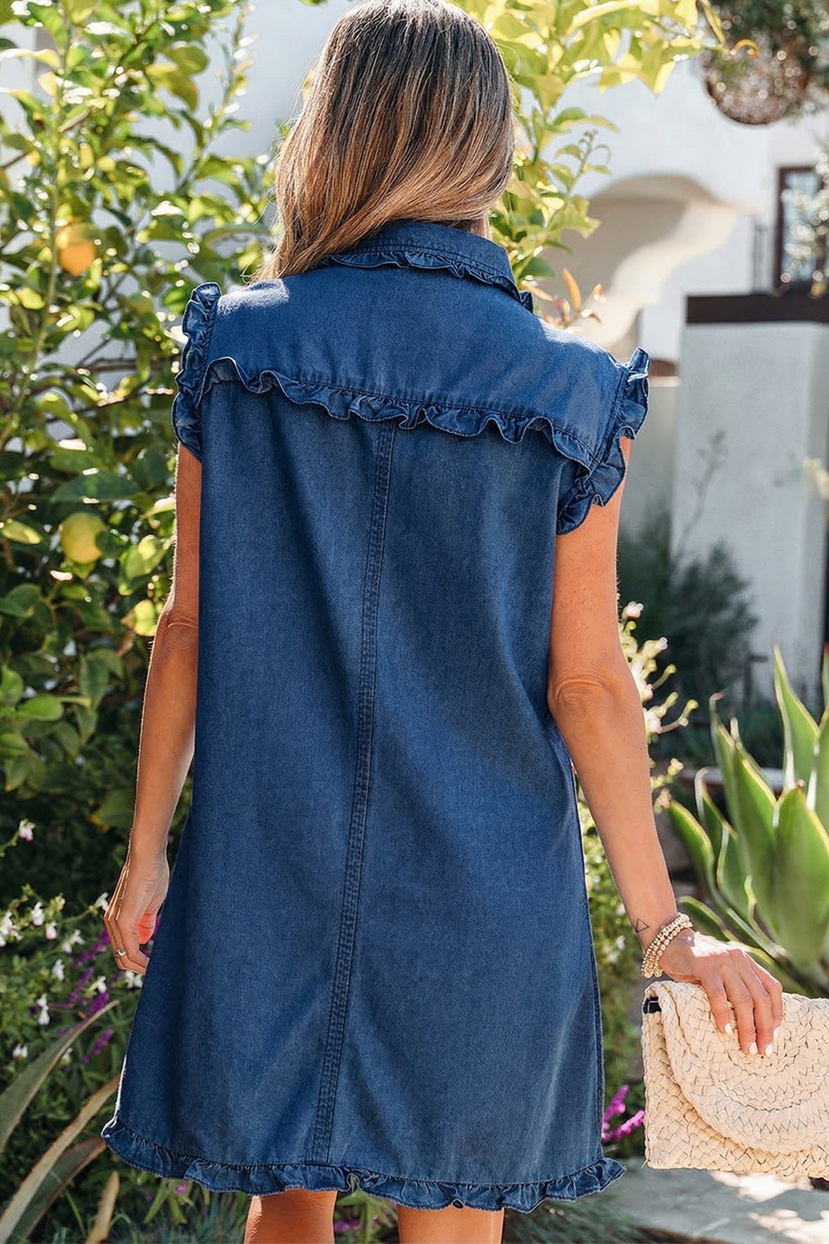 Ruffled Edge Denim Mini Dress