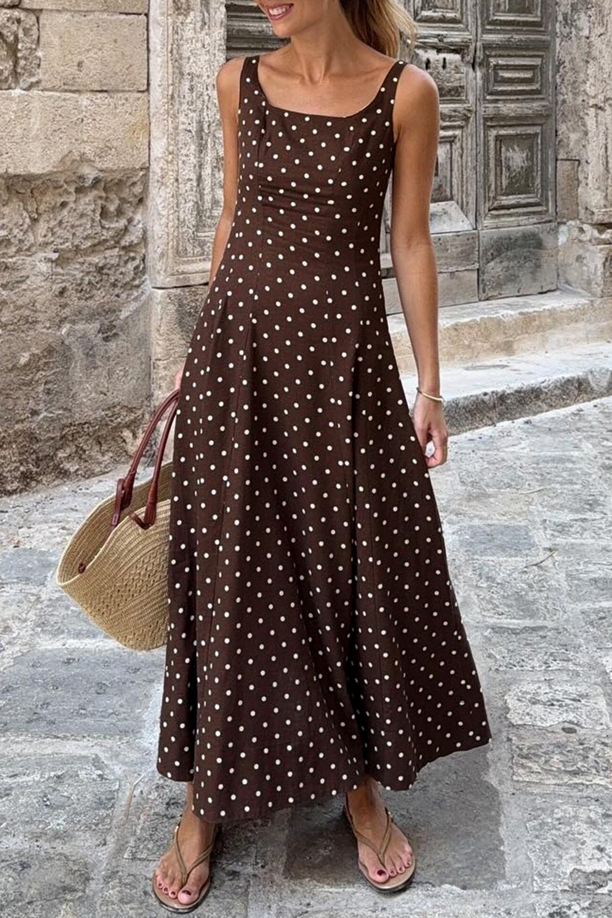 Polka Dot Sleeveless Maxi Dress