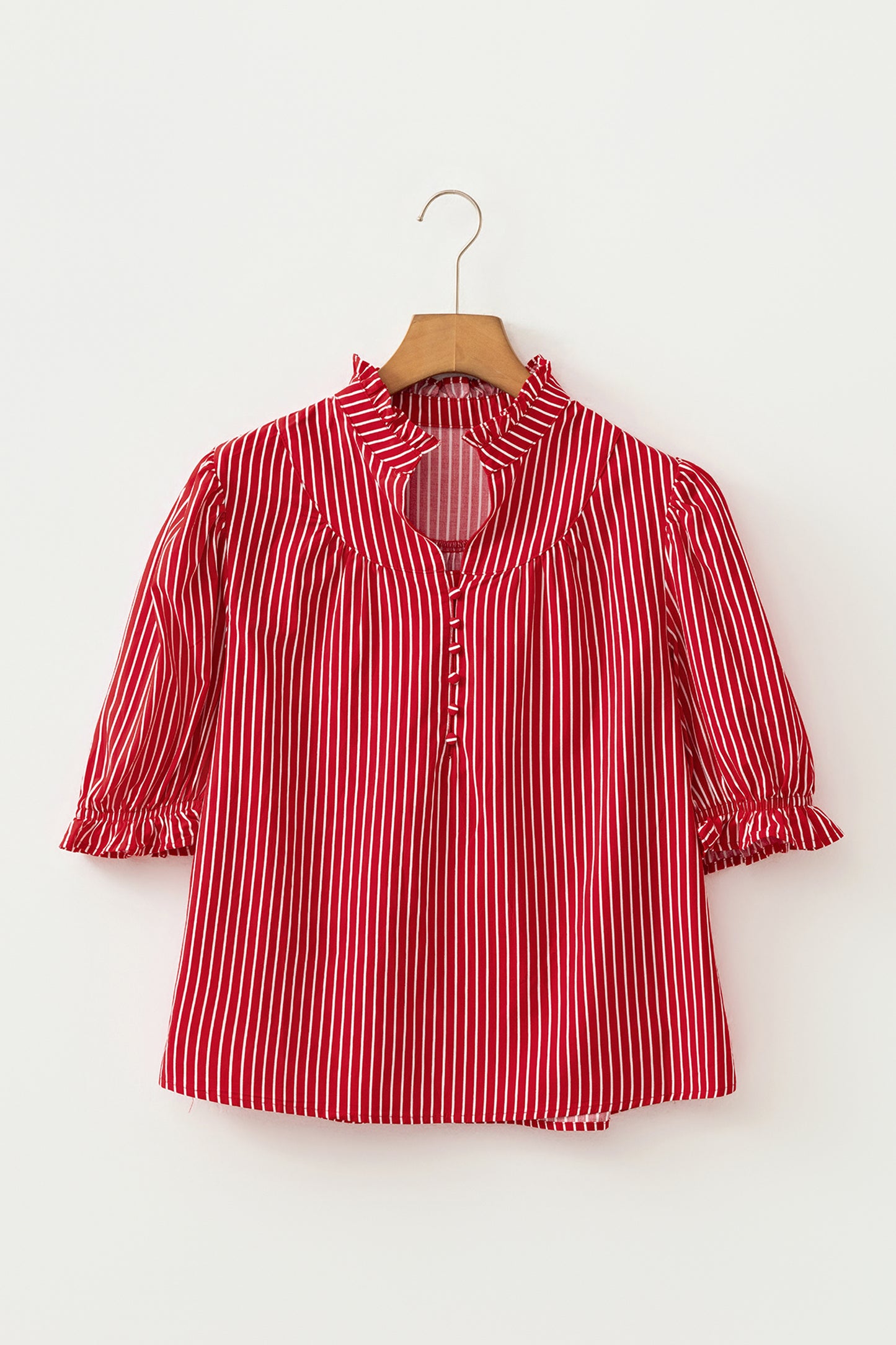 Stripe Ruffled Puff Sleeve Blouse